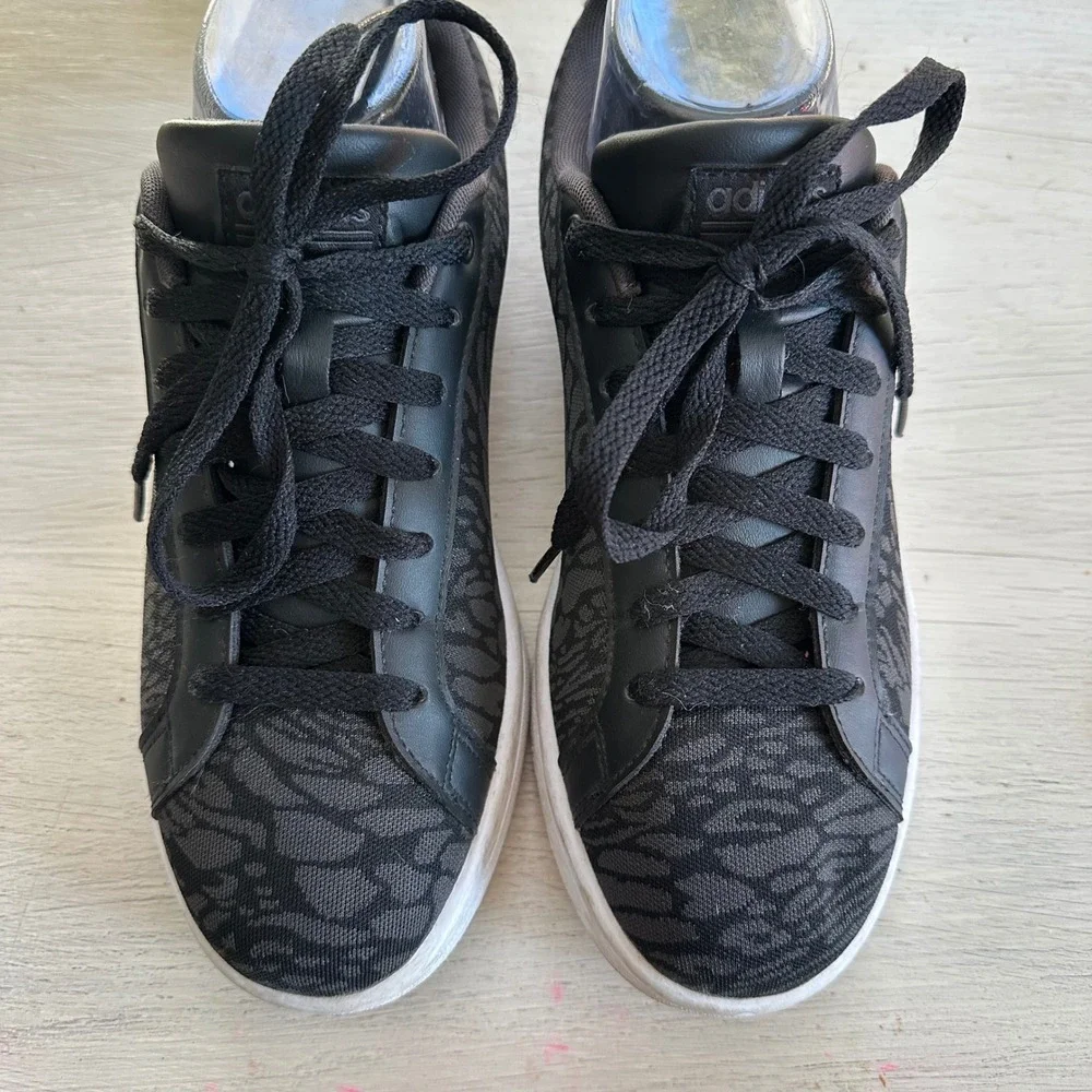 Adidas NEO Advantage Cloudfoam Black Grey Animal Print‎ Sneakers Womens 8.5